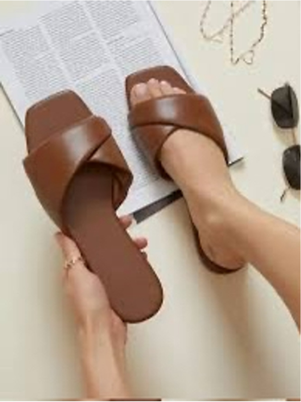 H&M Brown Crisscross Slide Sandals